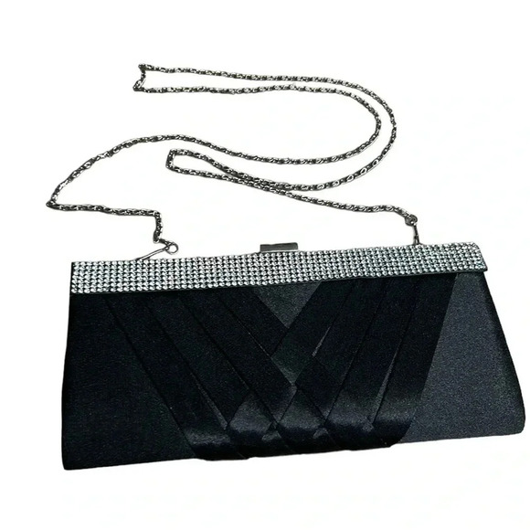 LAURA purse , women little black  clutch.Beads,shiny, weave,woven,silver chain - Picture 1 of 12